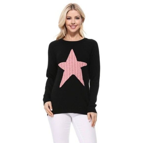 Cute Star Jacquard Round Neck Pullover Sweater Small - Picture 1 of 6